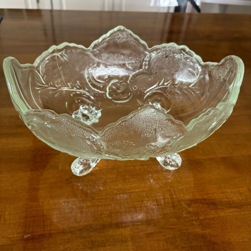 Ornate Vintage Glass Footed Bowl
